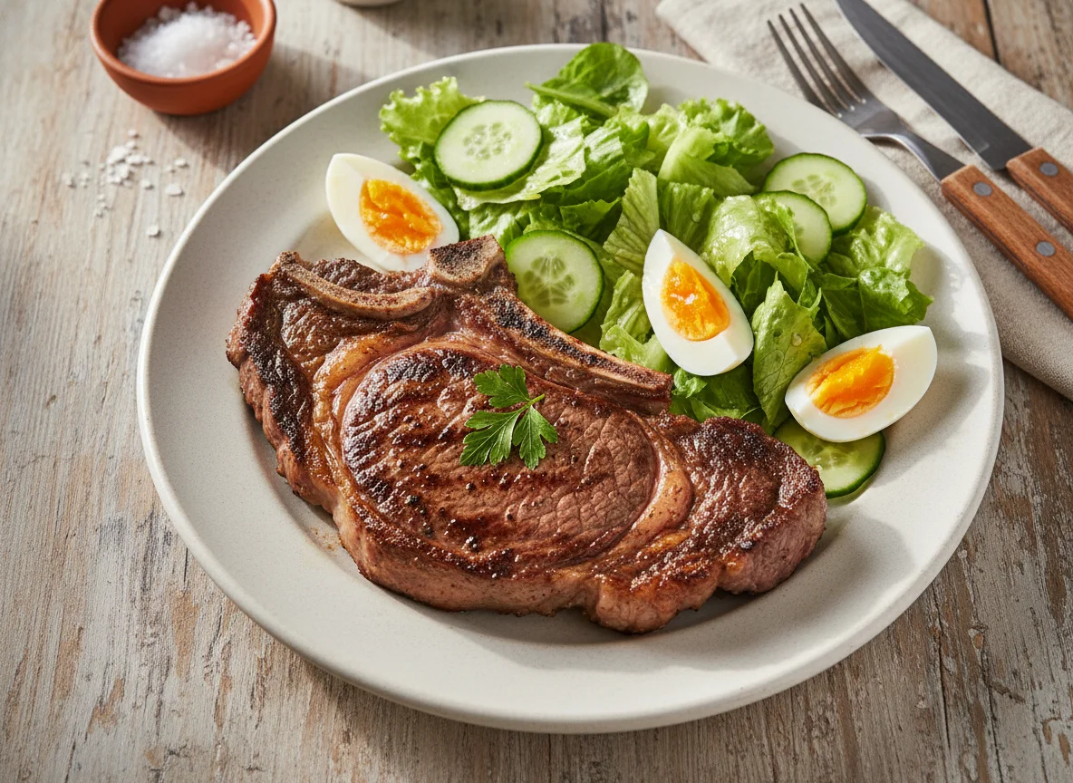 Bife de costilla con ensalada photo