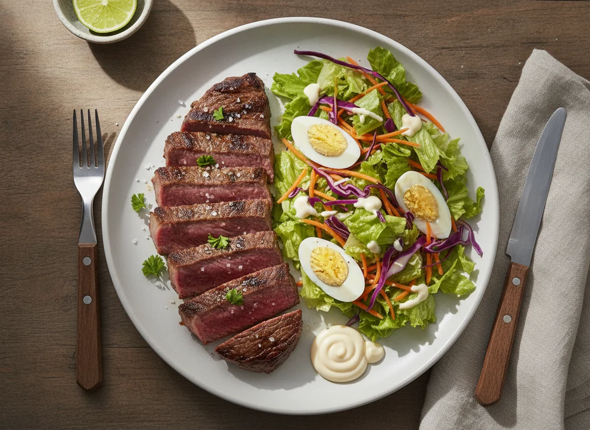 Bife de cuadril con ensalada mixta y aderezo photo