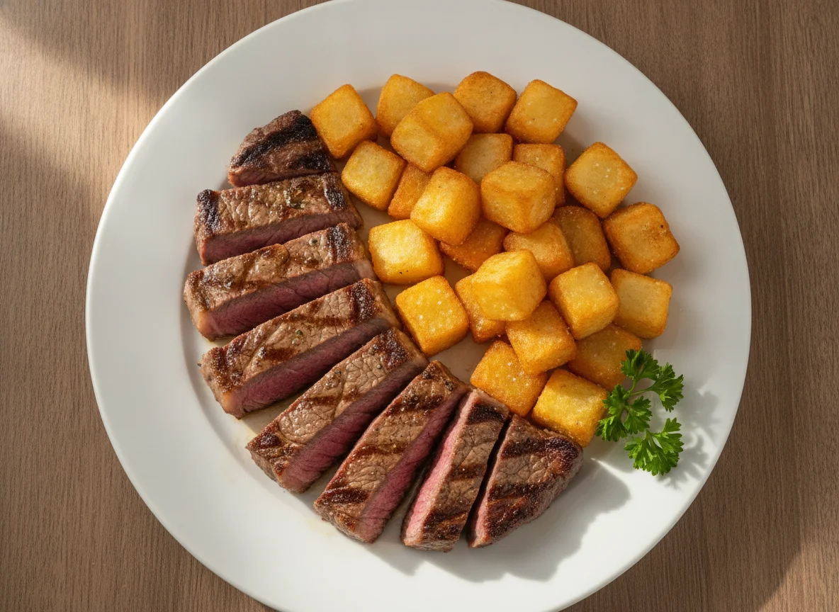 Bife de cuadril con papas fritas photo
