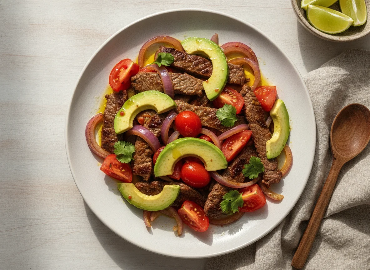 Bistec a la mexicana con aguacate photo