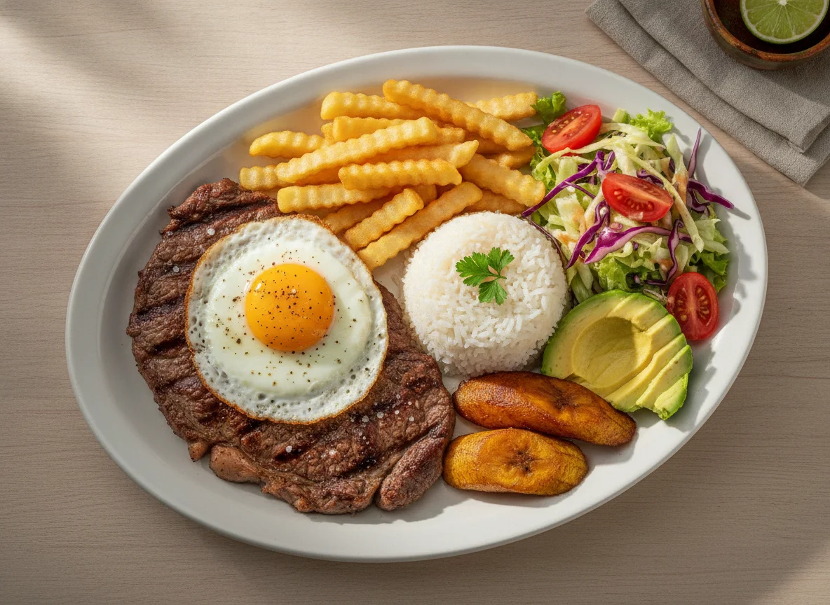 Bistec a lo pobre con ensalada photo