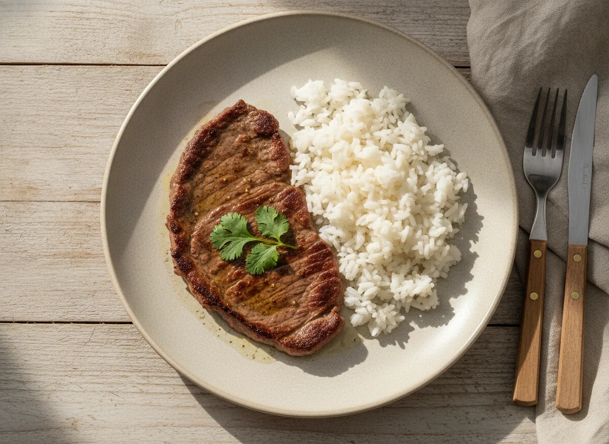 Bistec con arroz photo