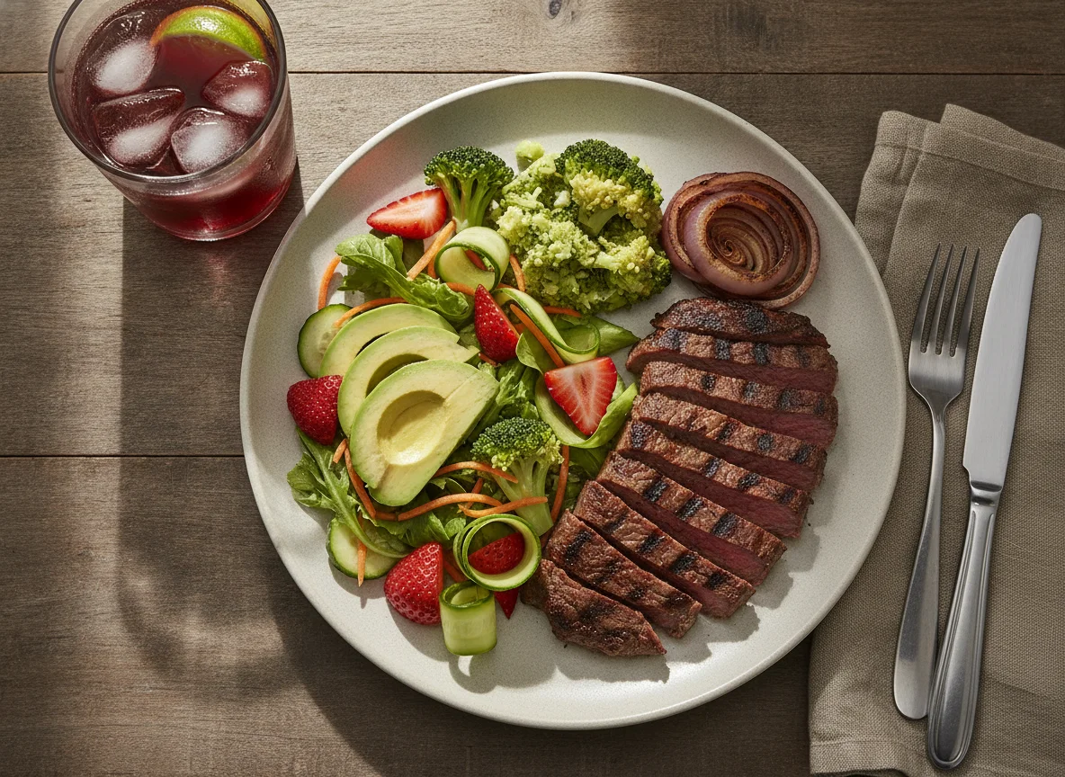 Bistec con ensalada y aguacate photo