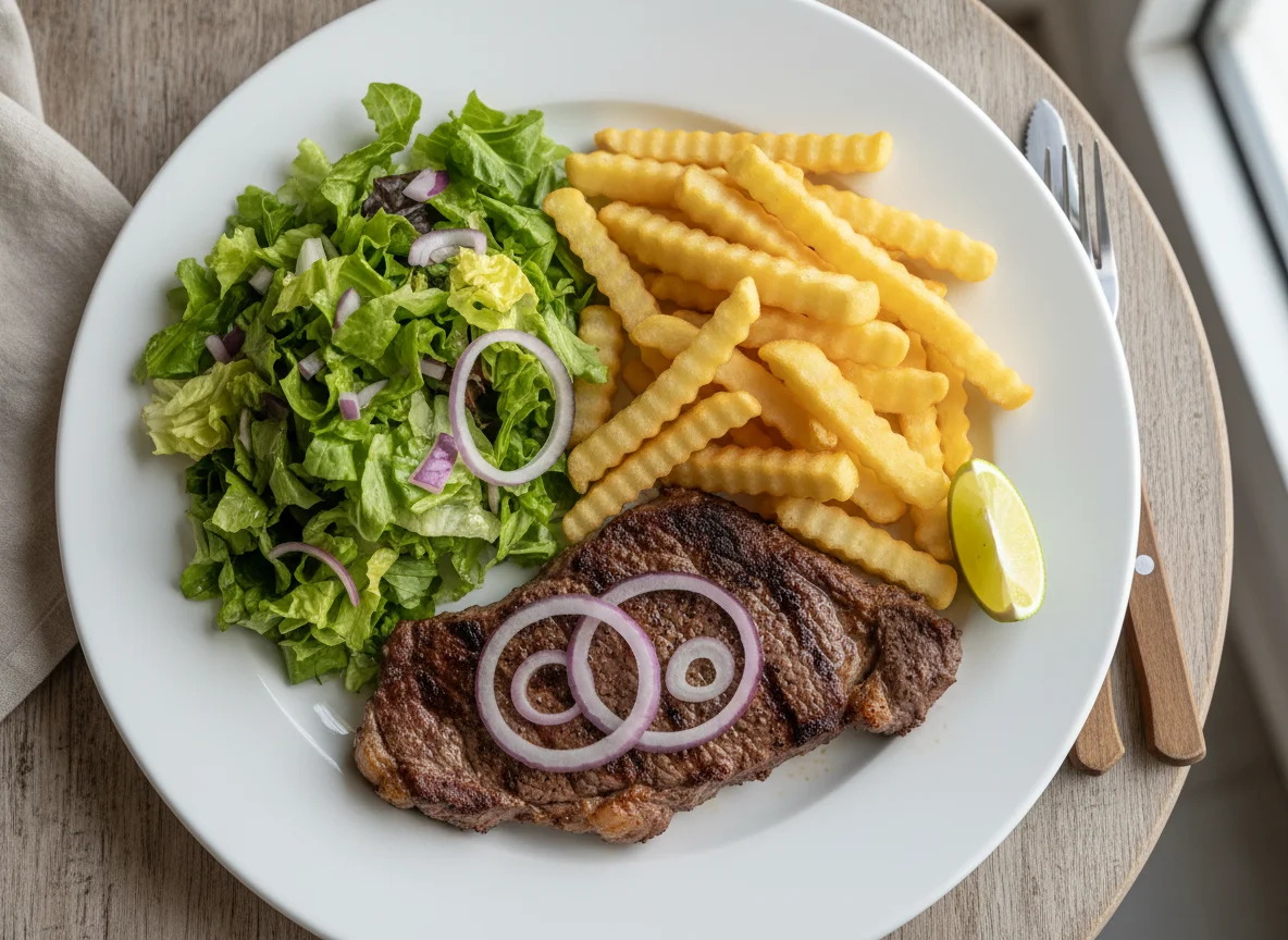 Bistec con ensalada y cebolla photo