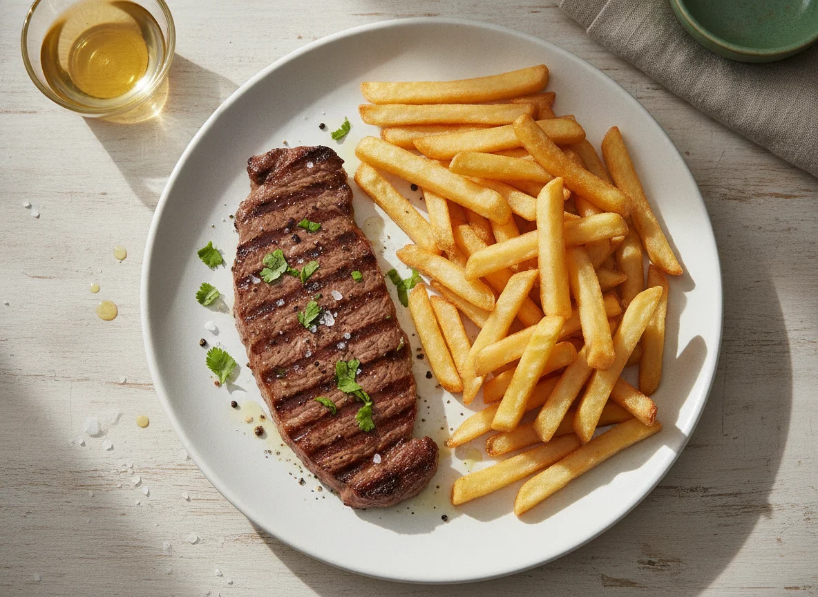 Bistec con papas fritas photo