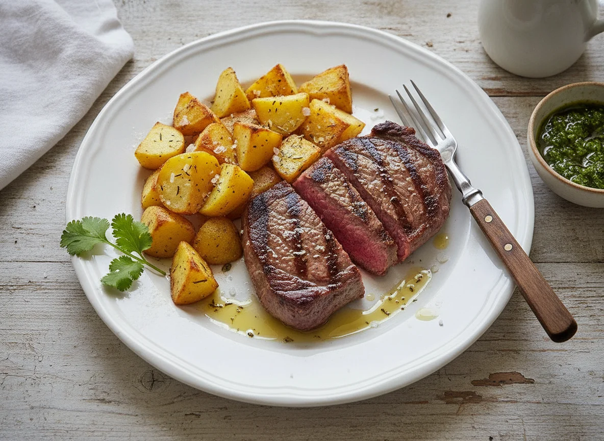 Bistec con papas rústicas photo
