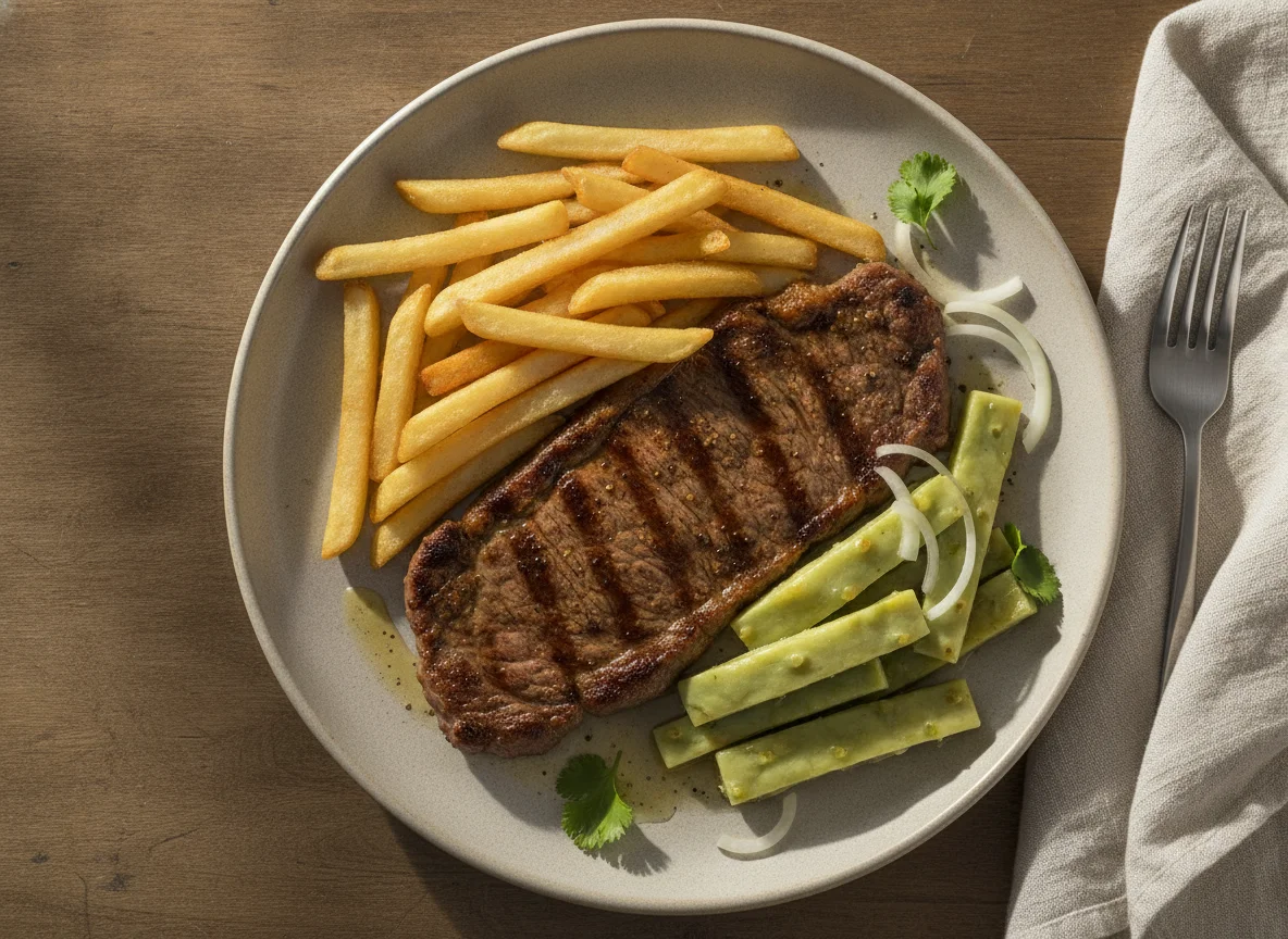 Bistec con papas y nopales photo