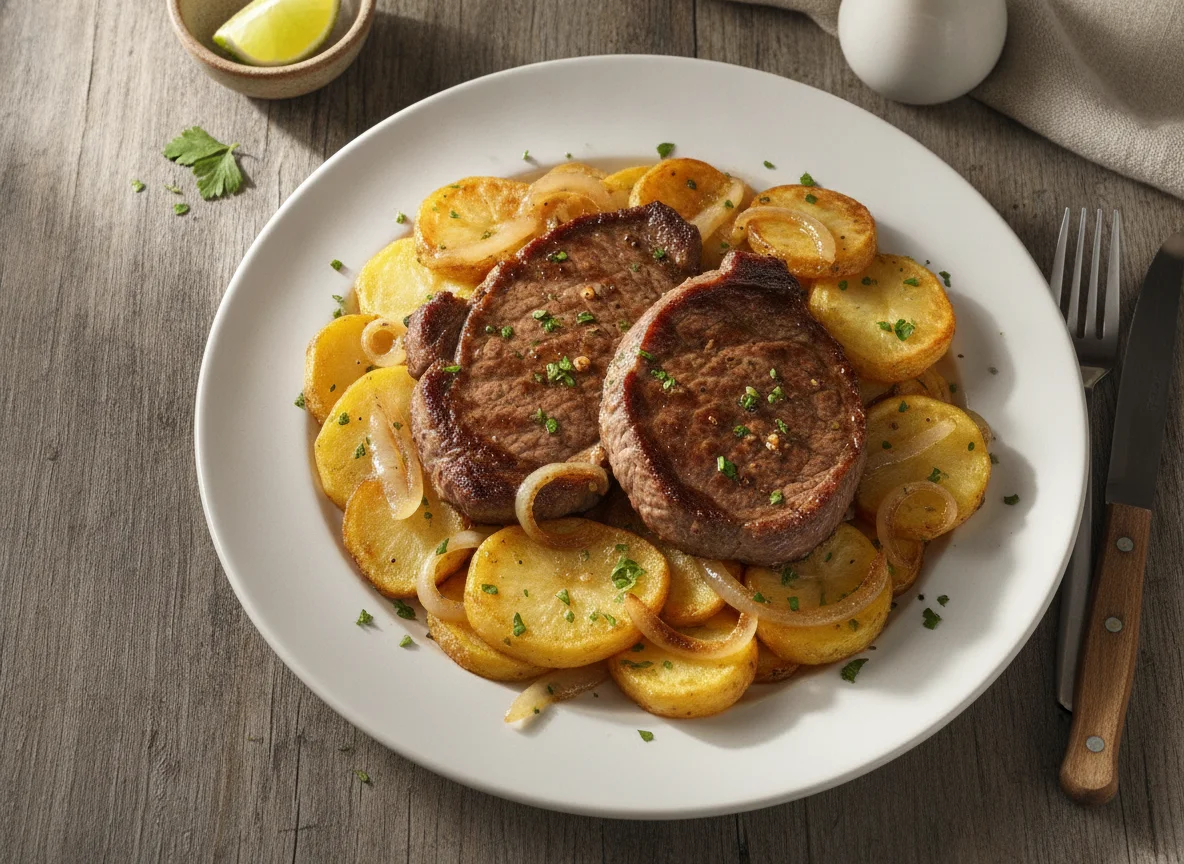 Bistec con papas photo