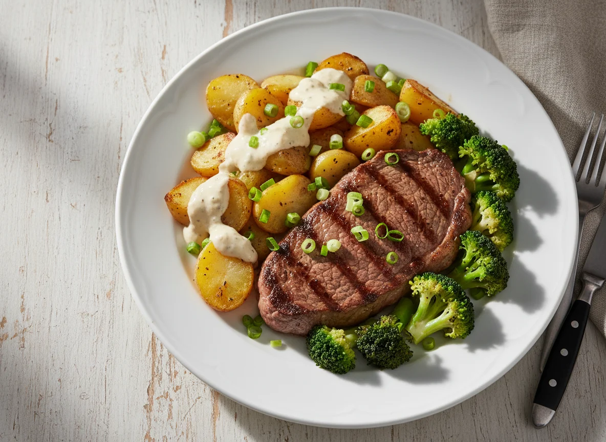 Bistec con patatas y verduras photo