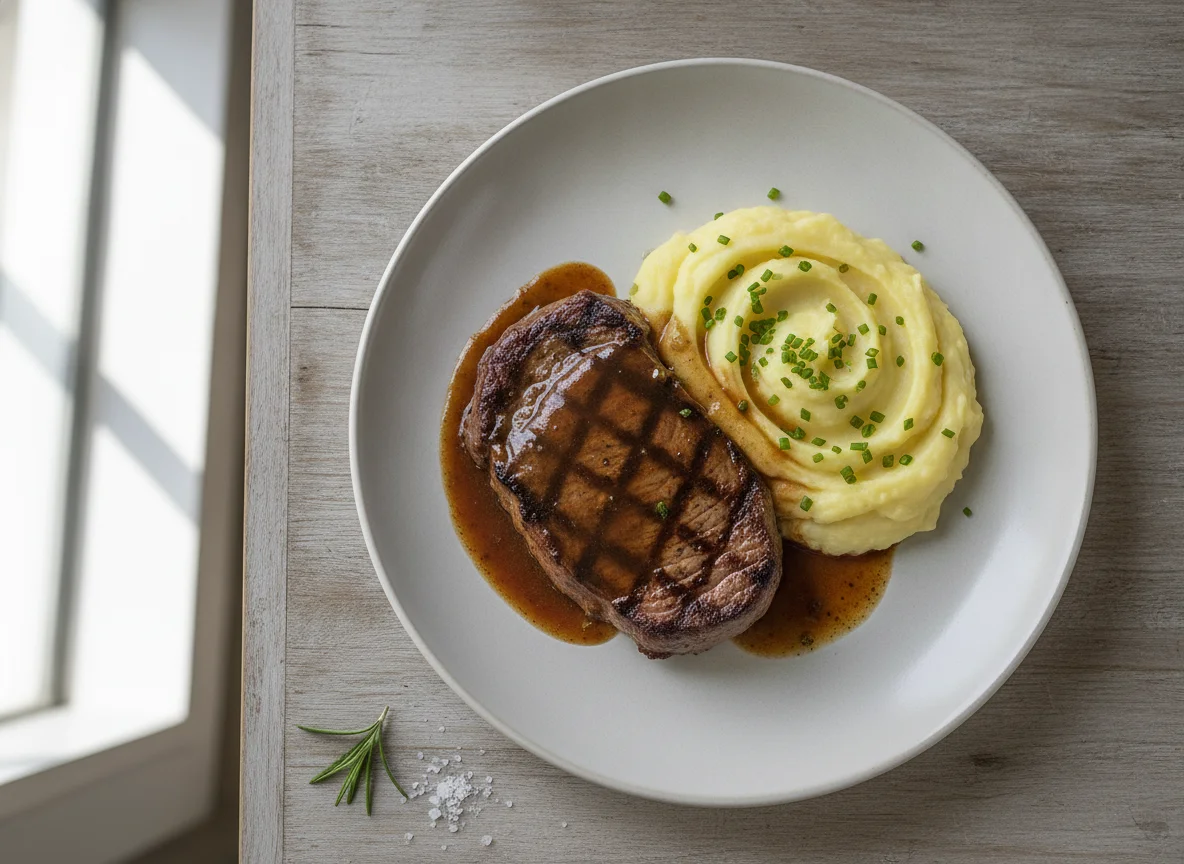 Bistec con puré de papas photo