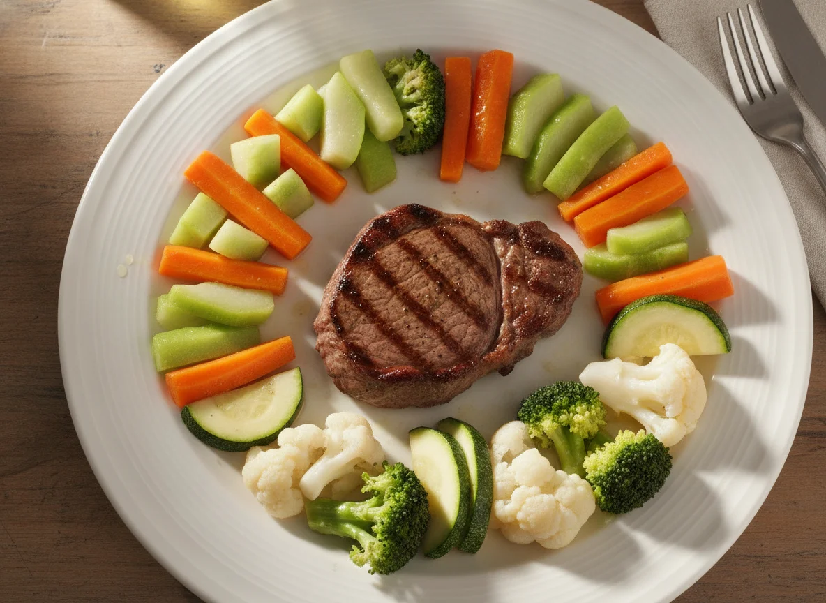 Bistec con vegetales al vapor photo
