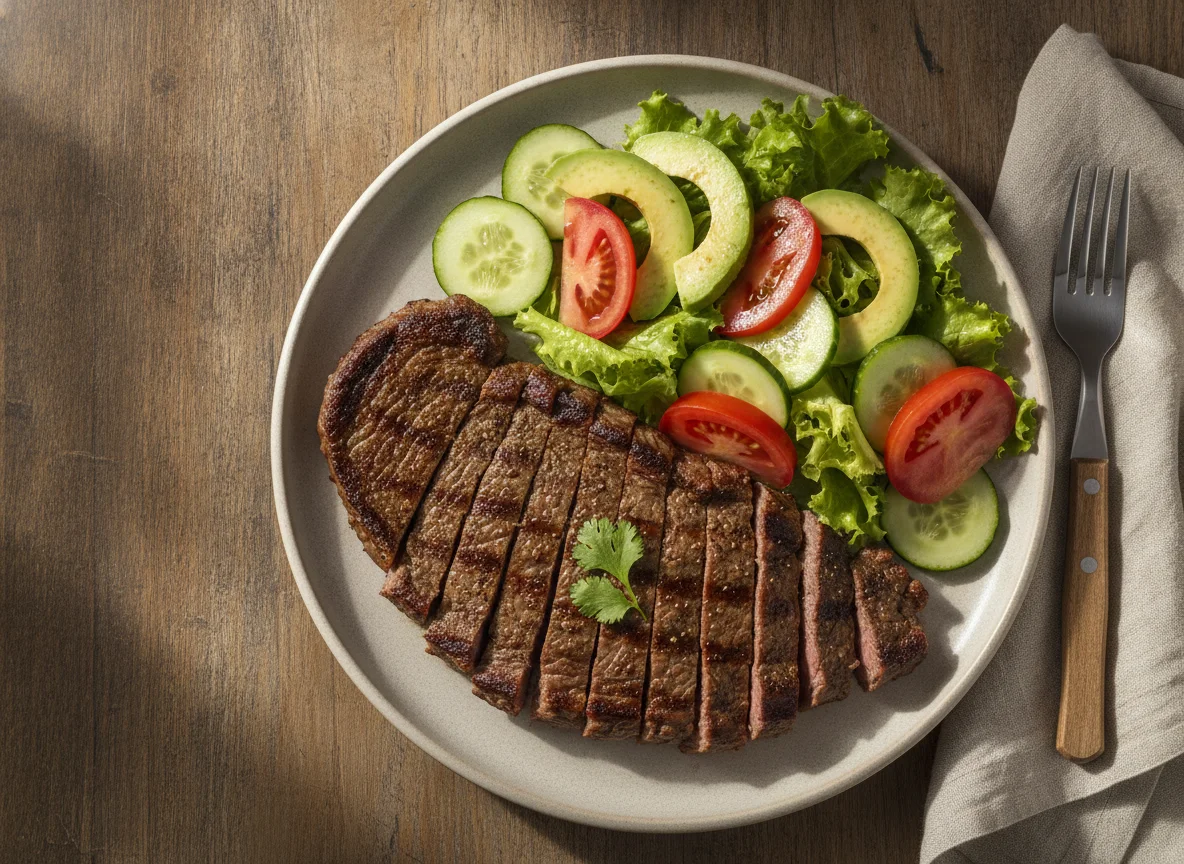 Bistec de res con ensalada mixta photo