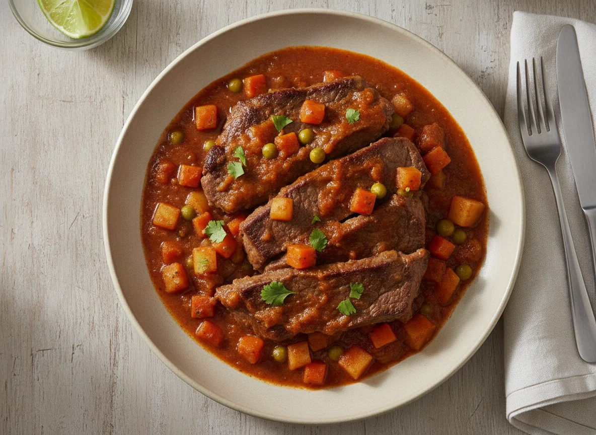 Bistec en salsa con verduras photo