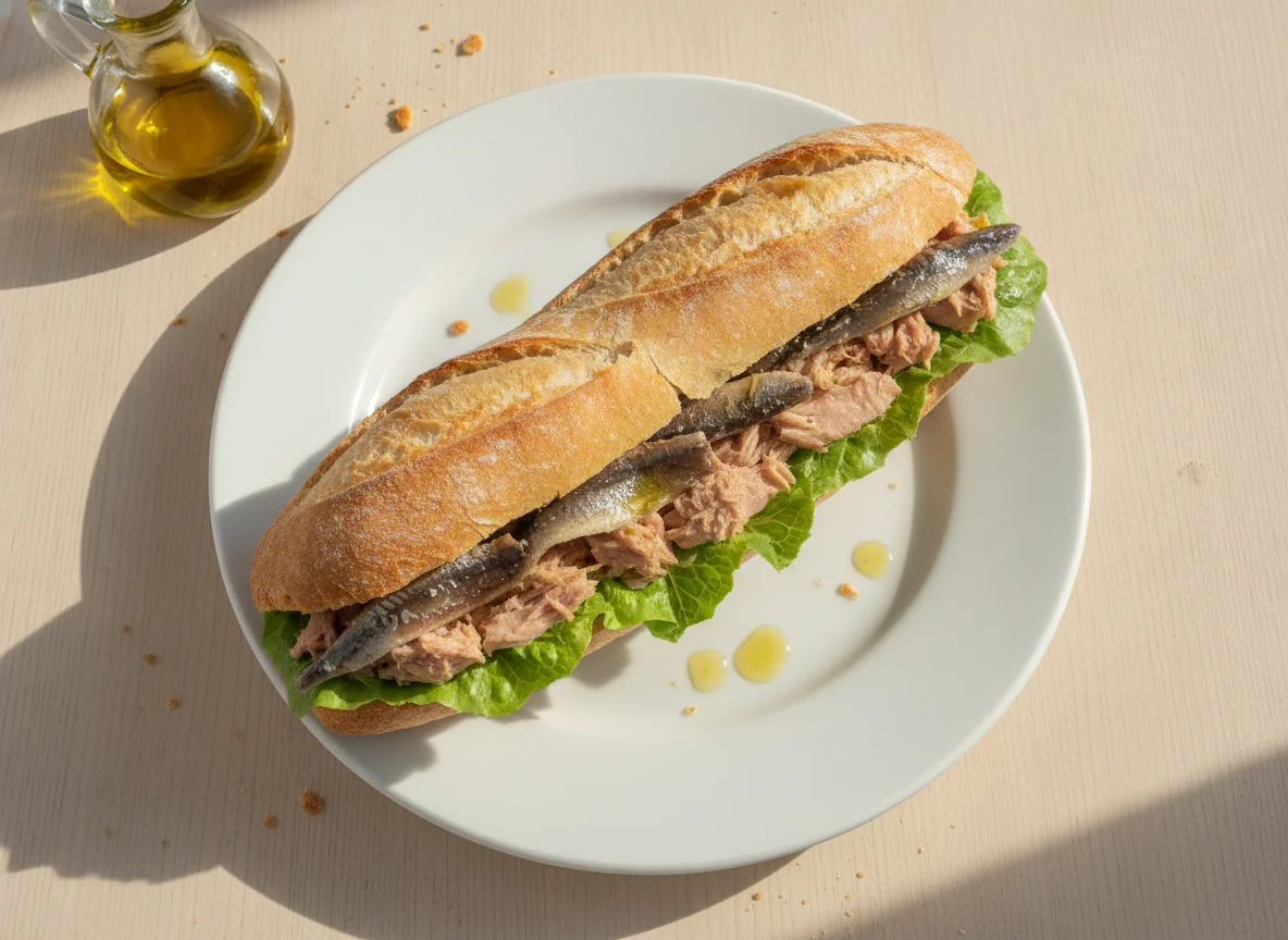 Bocadillo de atún con anchoas photo