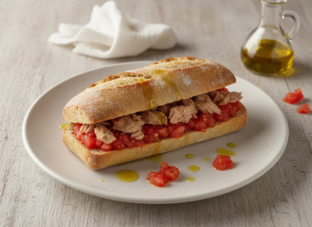 Bocadillo de atún con tomate photo