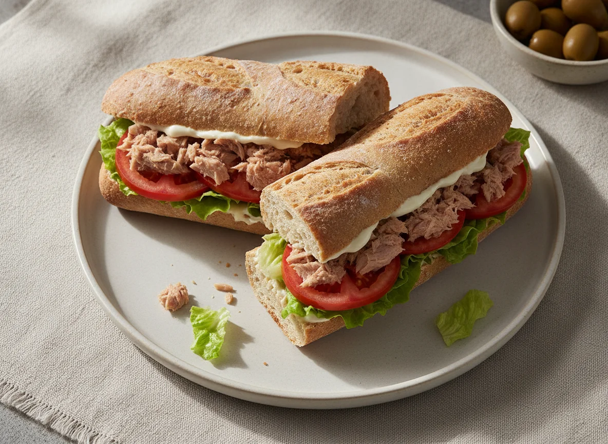 Bocadillo de atún con tomate y lechuga photo