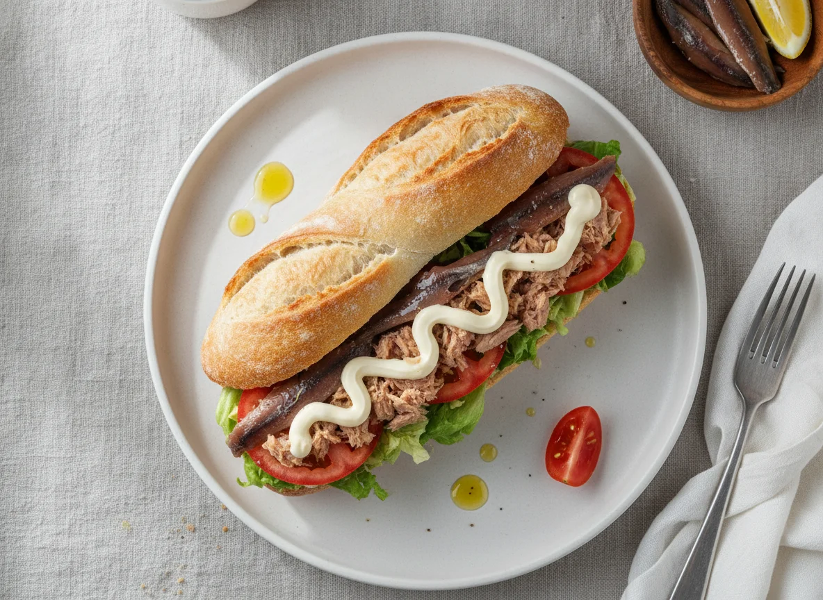 Bocadillo de atún y anchoas photo