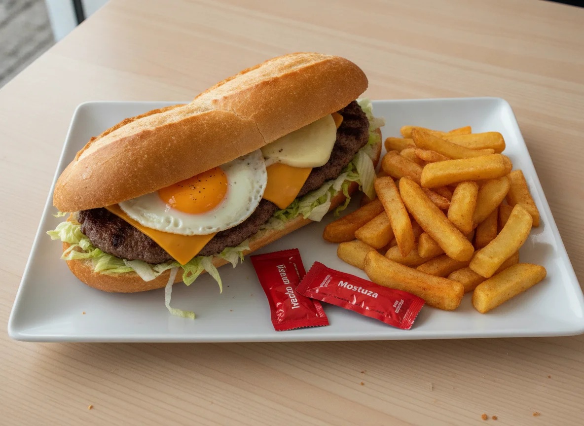 Bocadillo de hamburguesa con patatas fritas photo