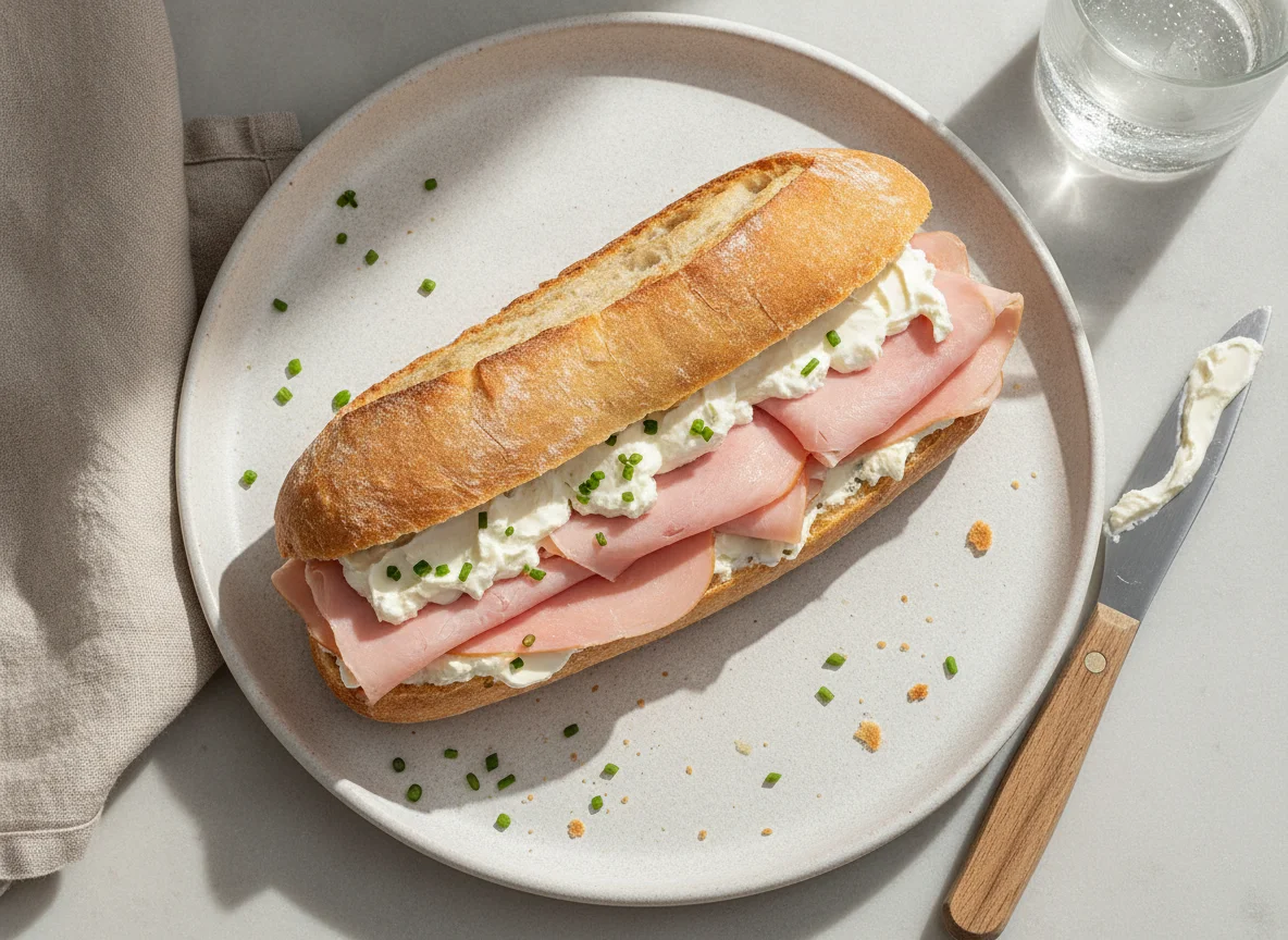 Bocadillo de jamón cocido y queso crema photo