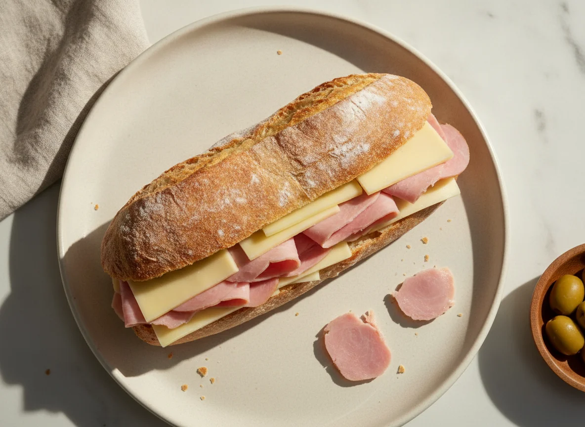 Bocadillo de jamón cocido y queso photo