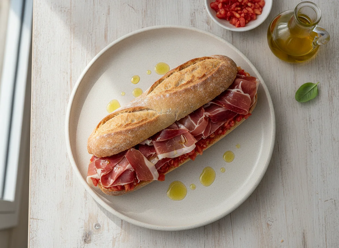 Bocadillo de jamón con tomate photo