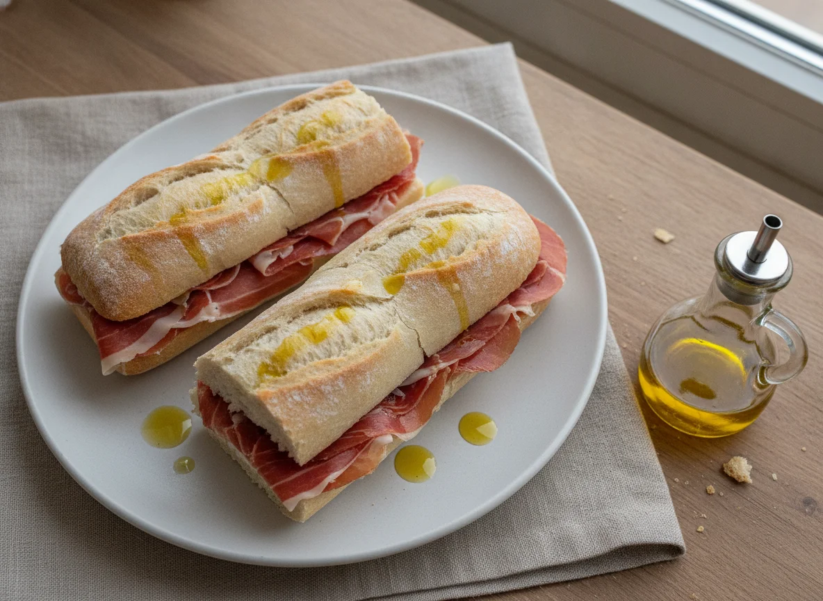 Bocadillo de jamón serrano con aceite photo