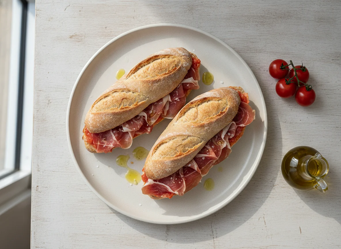 Bocadillo de jamón serrano con tomate photo