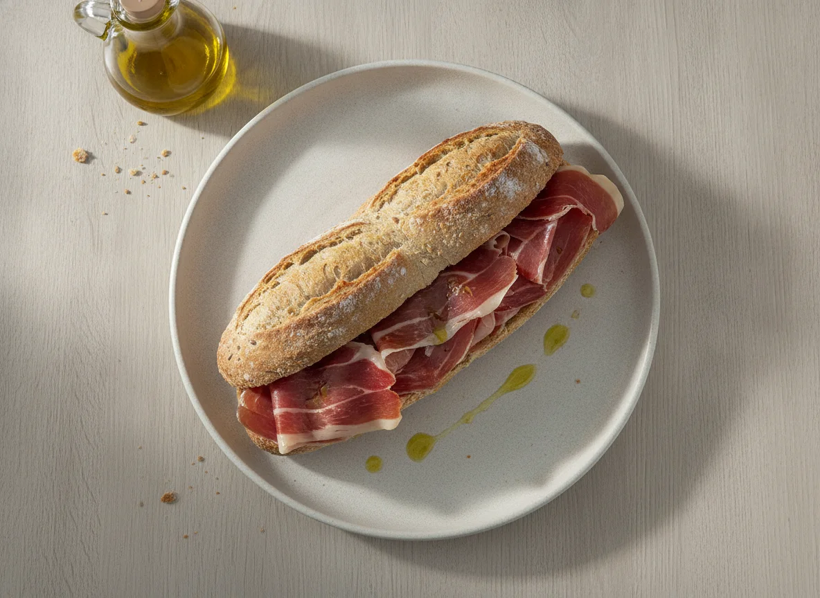 Bocadillo de jamón serrano en pan de cereales photo
