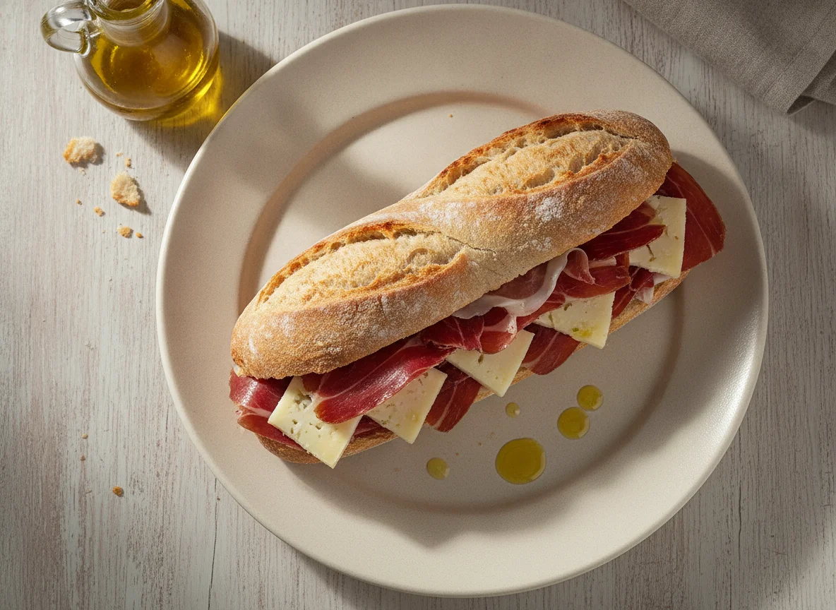 Bocadillo de jamón serrano y queso photo
