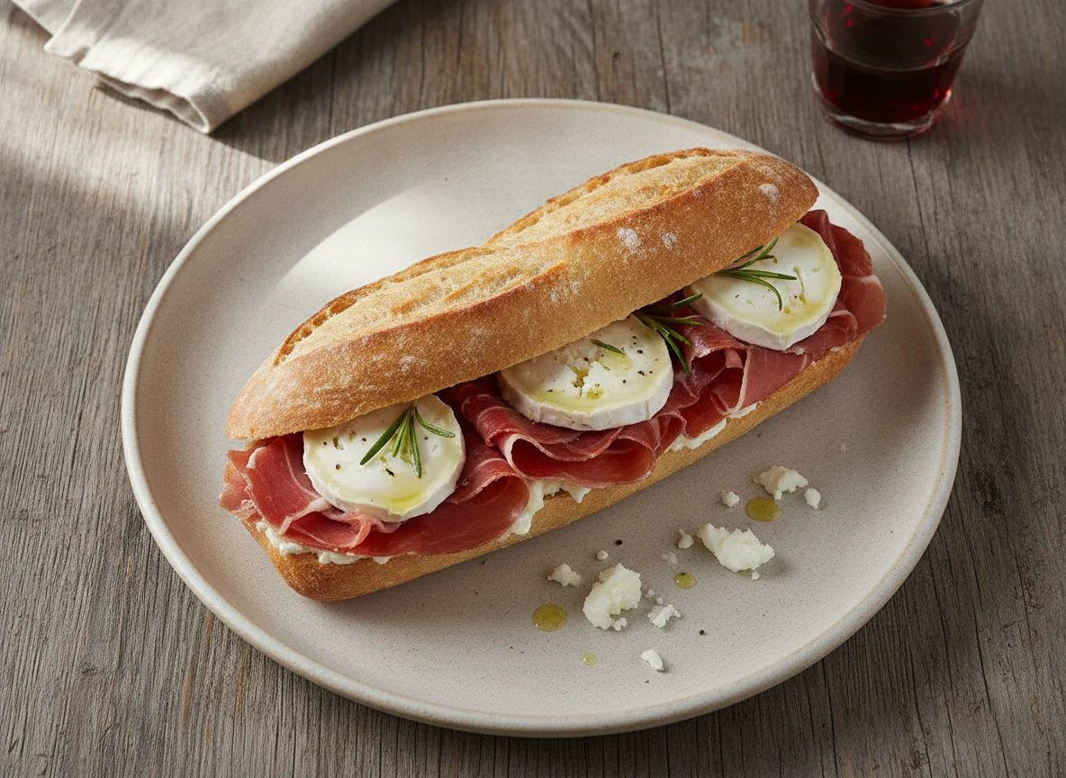 Bocadillo de jamón serrano y queso de cabra photo