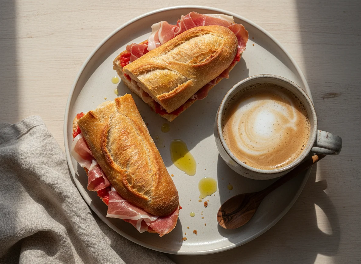 Bocadillo de jamón y café con leche photo