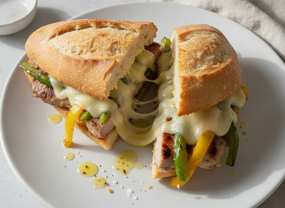 Bocadillo de lomo con pimientos y queso photo