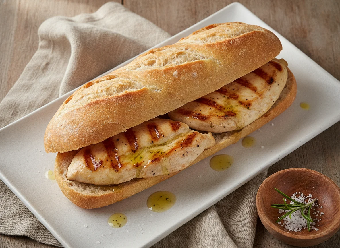 Bocadillo de pechuga de pollo a la plancha photo