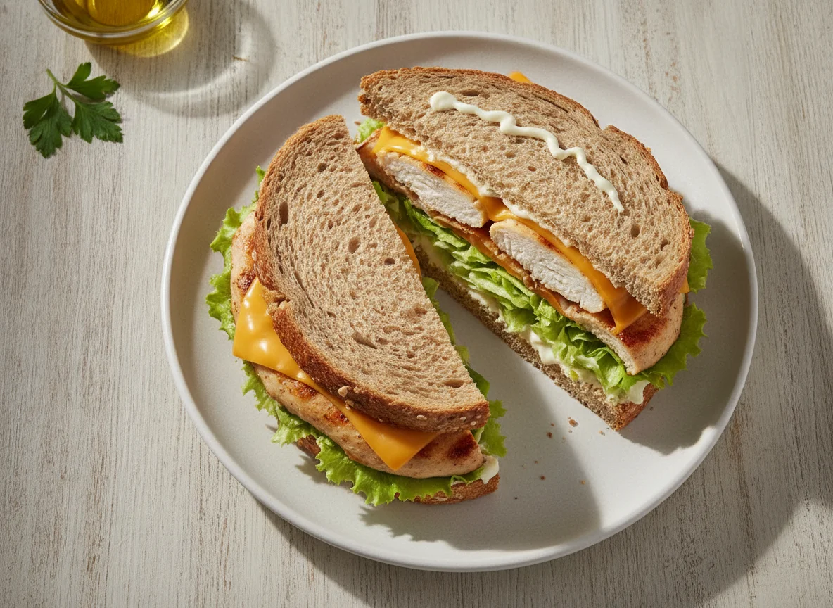 Bocadillo de pollo con queso y lechuga photo