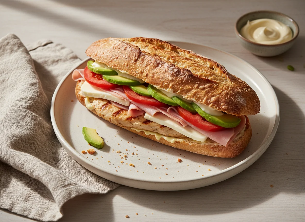 Bocadillo de pollo y aguacate photo