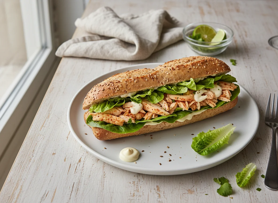 Bocadillo de pollo y lechuga photo