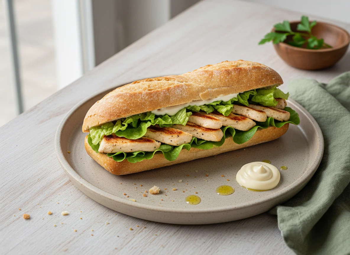 Bocadillo de pollo y lechuga con mayonesa photo