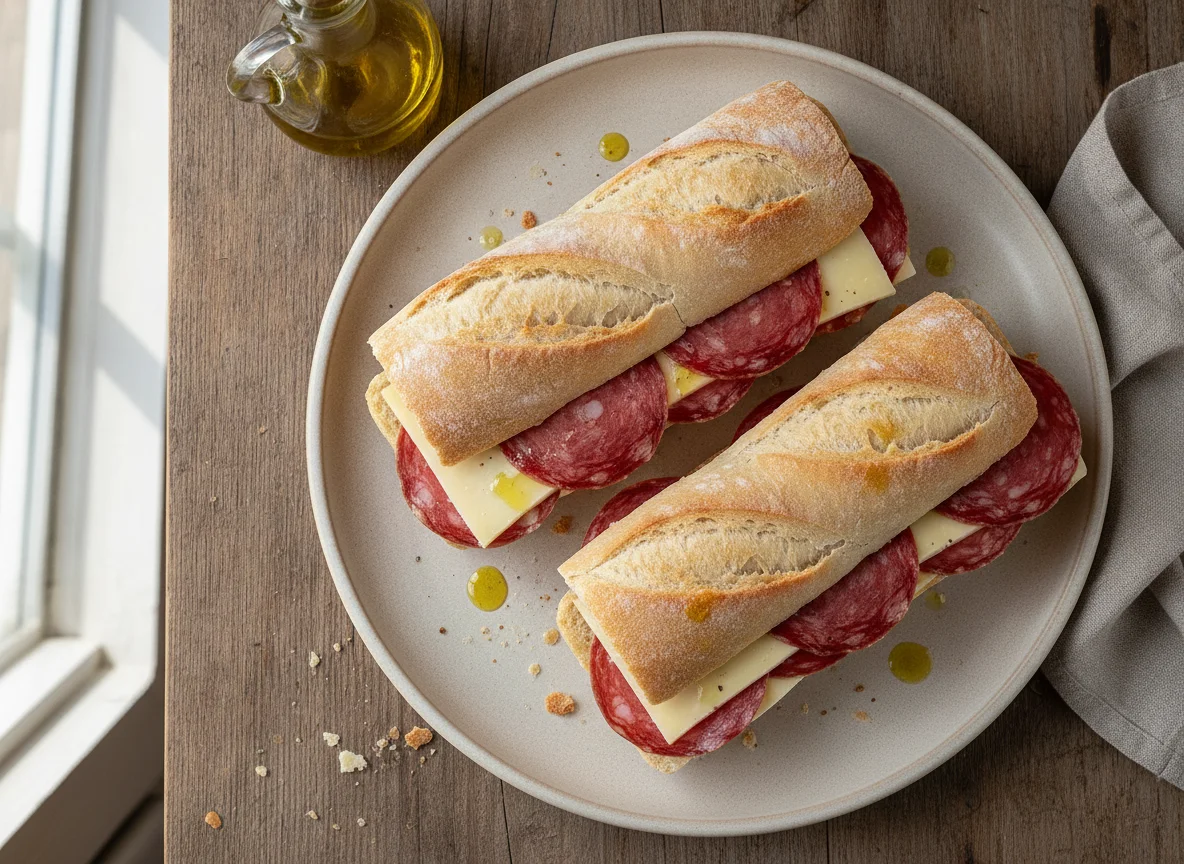 Bocadillo de salchichón y queso photo