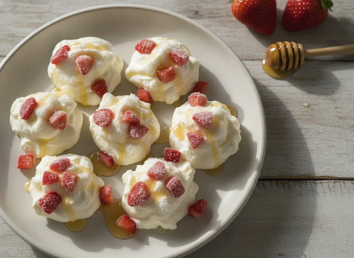 Bocados de yogurt con fresa congelados photo