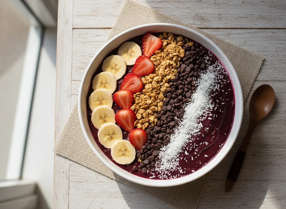 Bol de Açaí con frutas y toppings photo