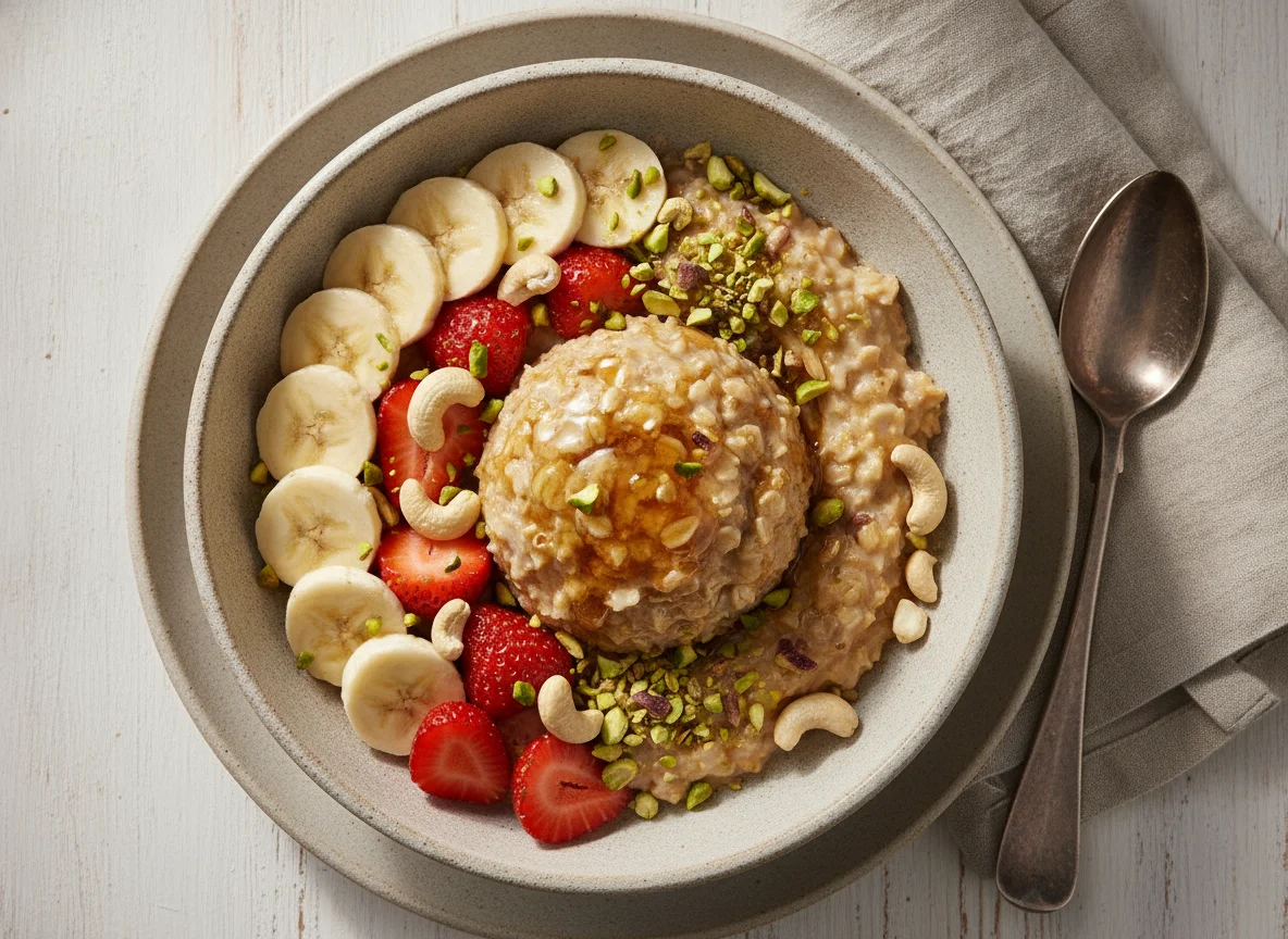 Bol de avena con frutas y frutos secos photo