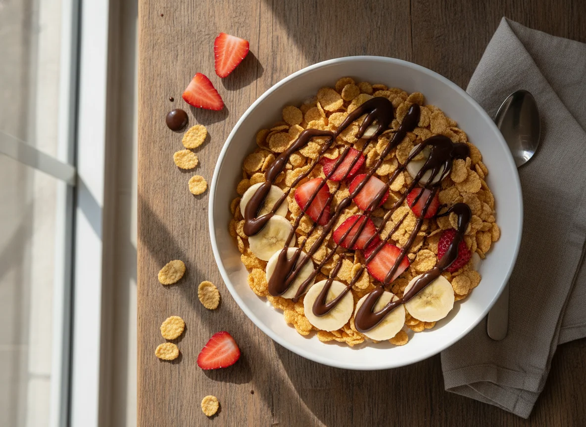 Bol de cereales con frutas y chocolate photo
