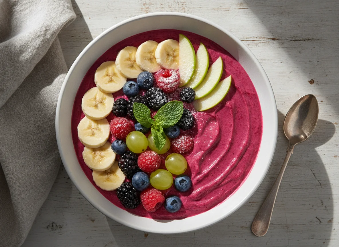 Bol de yogur con frutas variadas photo
