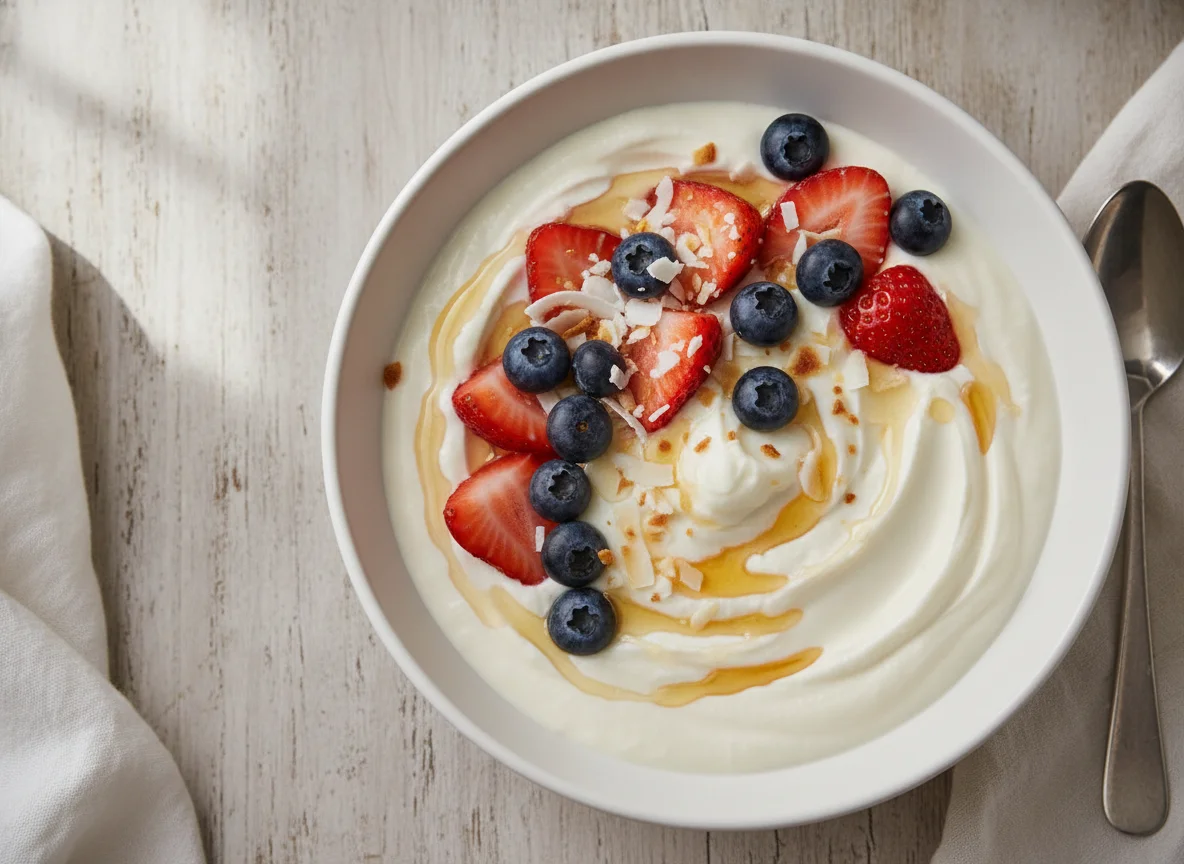 Bol de yogur de coco con frutas photo
