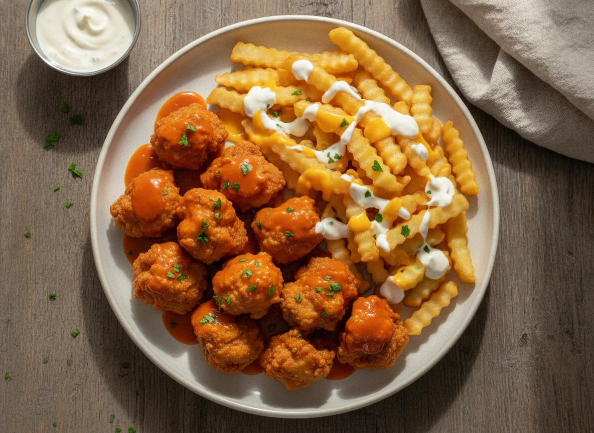Boneless de pollo con papas fritas y aderezo photo