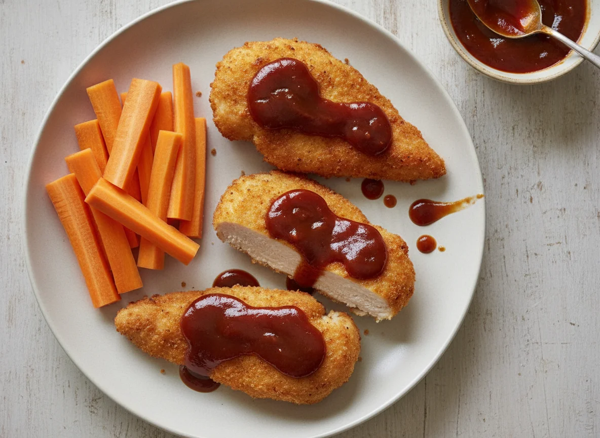 Boneless de pollo con salsa BBQ y zanahorias photo