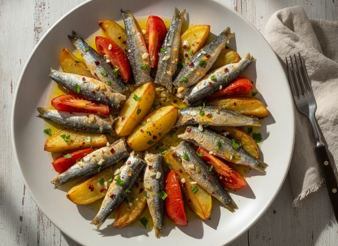 Boquerones al horno con patatas photo