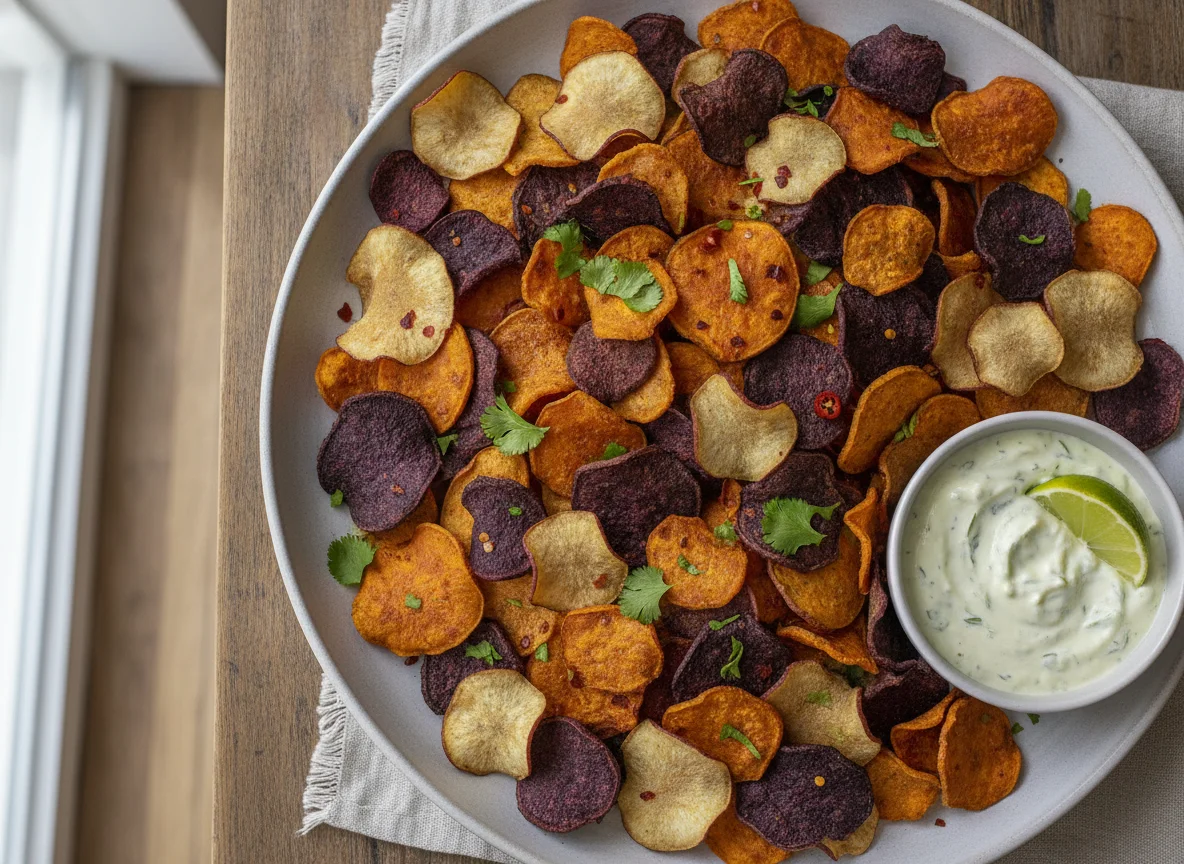 Botana de chips de vegetales mixtos photo