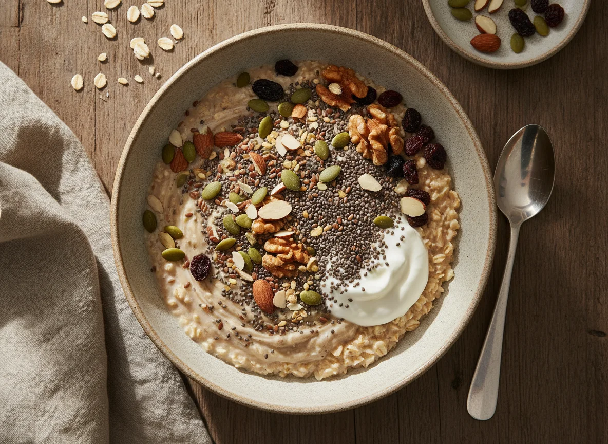 Bowl de avena, chía y frutos secos photo