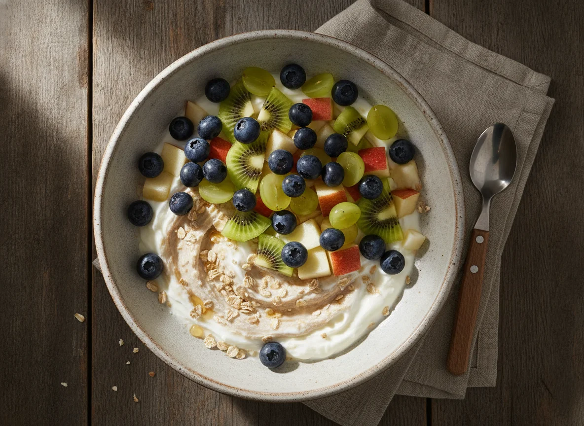 Bowl de avena con yogur y frutas photo